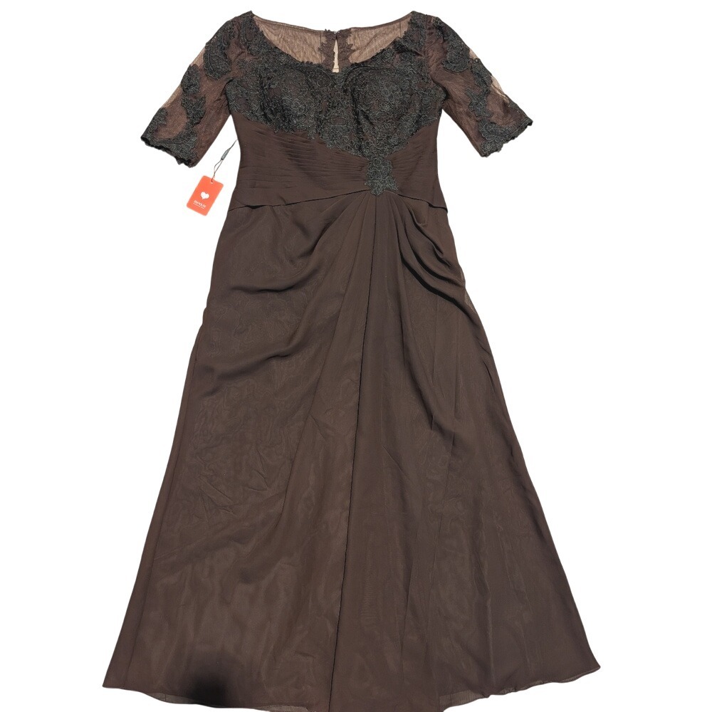 JJs House Formal Dress Plus 16 16W 1X Brown Lace Evening Prom Cocktail Gown